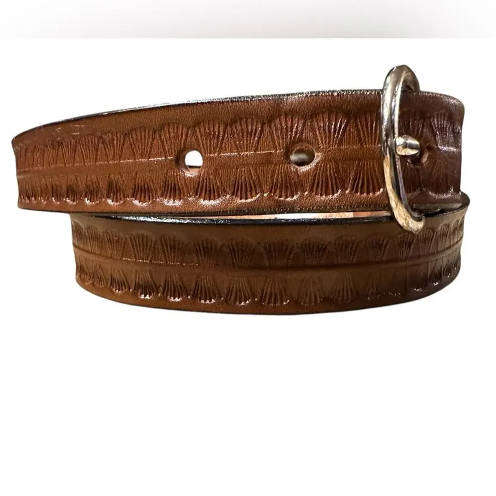 Silver Dollar City Size 40 Brown Leather Hand Tooled Belt with Silver Buckle